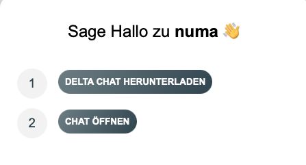 Die Seite im Browser mit den beiden Schaltflächen „Delta Chat herunterladen“ und „Chat öffnen“